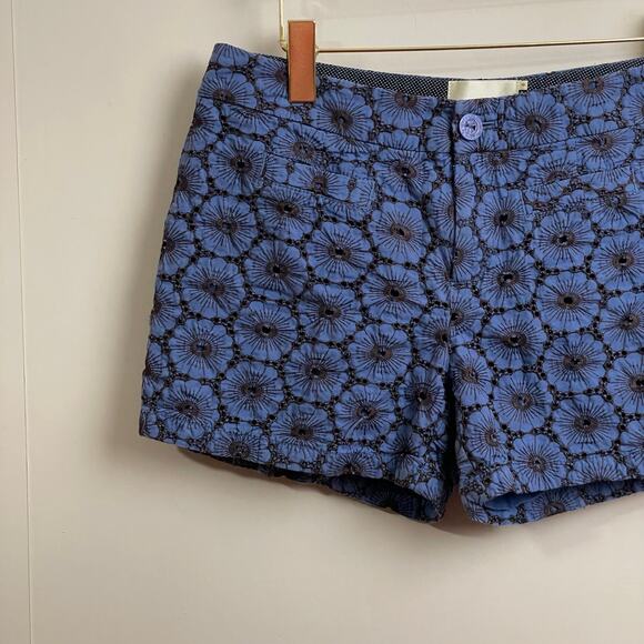 Anthropologie Elevenses 6 floral AOP summer shorts low rise blue black casual - Picture 2 of 7